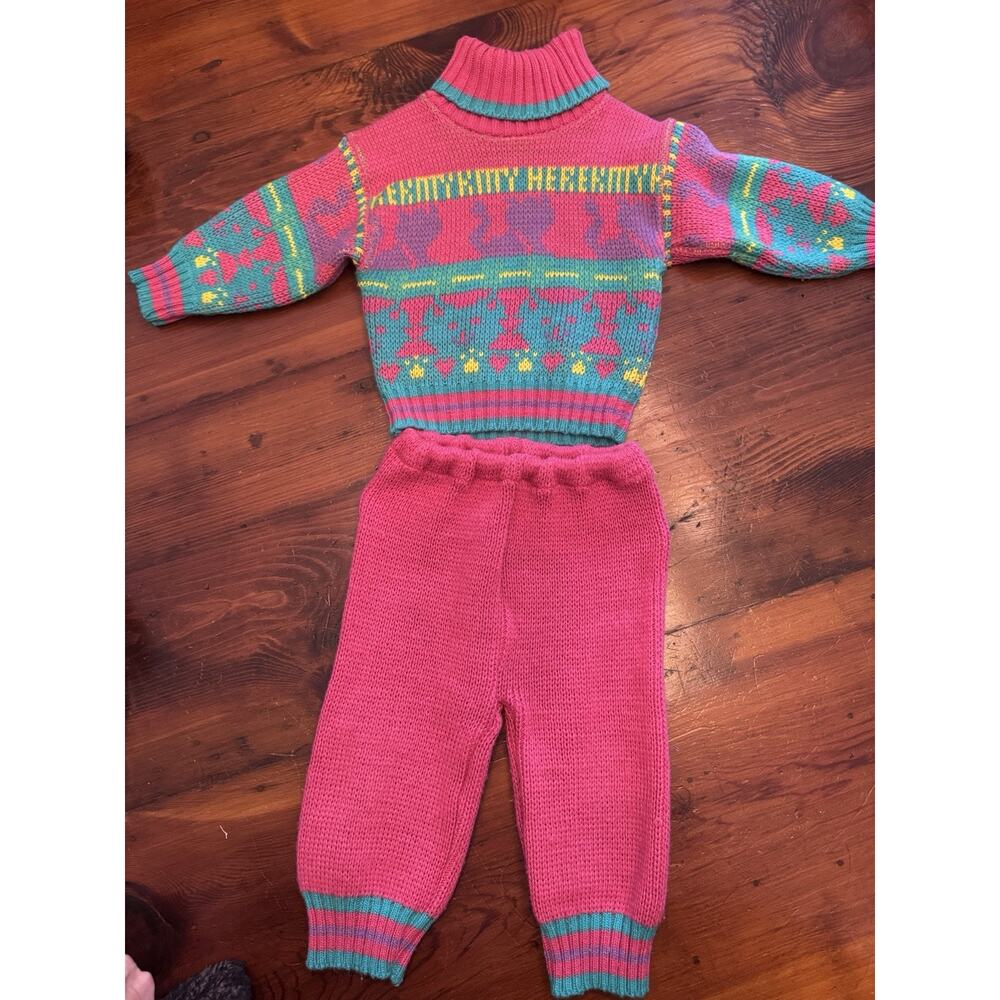 Vintage Tuff Cookies Baby Girl Knit Sweater Pant Set 80s 90s Pink Sz 12 Months
